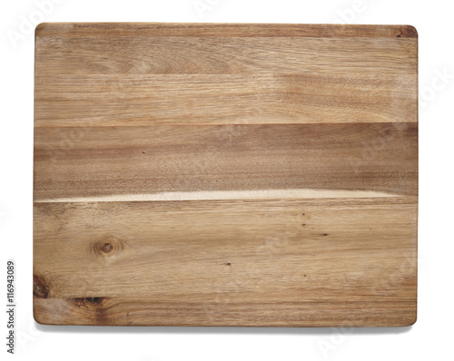 A wooden chopping board isolated on a white background