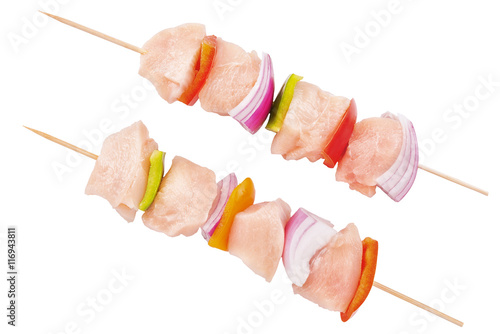 Quadro em tela Skewer set of turkey or chicken meat and vegetables, isolated on white background