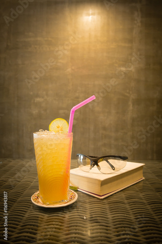 lemon juice with ice in a glass