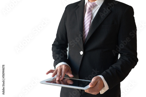 businessman with tablet over white