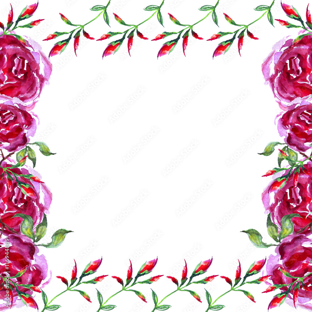 Fototapeta premium Watercolor Vintage postcard,logo, an invitation to a holiday pattern. Drawing - red rose.