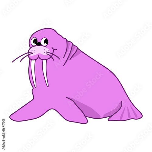 Vector illustration of cartoon pink walrus on white background