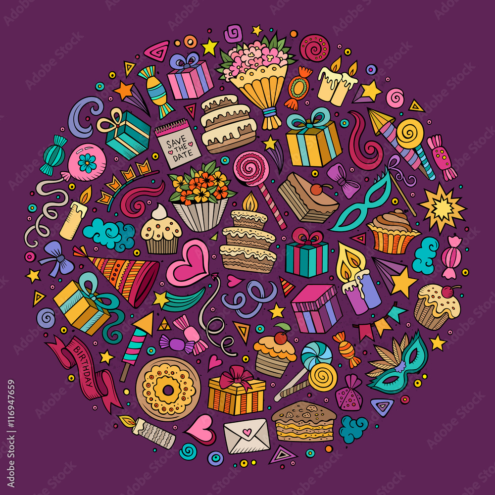 Fototapeta premium CoSet of Holidays cartoon doodle objects