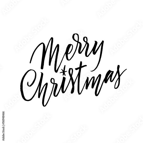 Merry Christmas lettering design. Seasonal greeting card template. A calligraphic hand written inscription