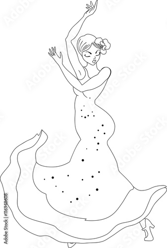 coloring page with flamenco dancer