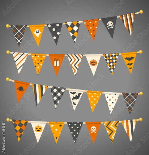 Vector triangle bunting flags. Halloween garland collection.
