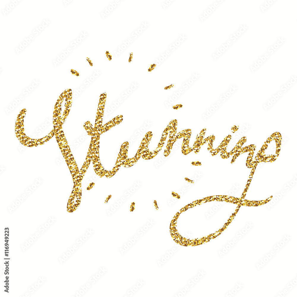 Stunning - hand painted ink brush pen calligraphy, gold glitter texture. Inspirational word isolated on the black background. Stunning - hand painted ink brush pen calligraphy, gold glitter texture. Inspirational word isolated on the black background.