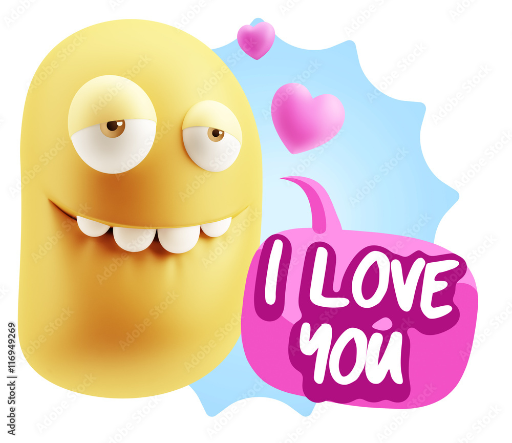 3d Rendering. Love Biting Lip Emoticon Face saying I Love You wi 3d Rendering. Love Biting Lip Emoticon Face saying I Love You wi