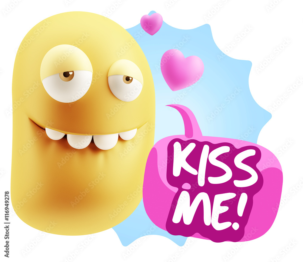 3d Rendering. Love Biting Lip Emoticon Face saying Kiss Me with 3d Rendering. Love Biting Lip Emoticon Face saying Kiss Me with