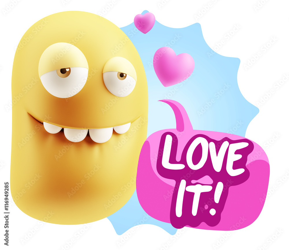 3d Rendering. Love Biting Lip Emoticon Face saying Love It with 3d Rendering. Love Biting Lip Emoticon Face saying Love It with