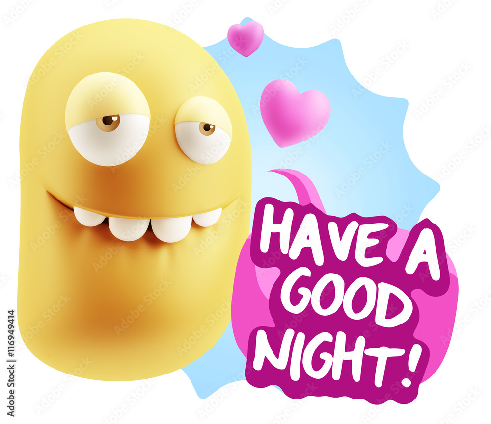 3d Rendering. Love Biting Lip Emoticon Face saying Have A Good N 3d Rendering. Love Biting Lip Emoticon Face saying Have A Good N
