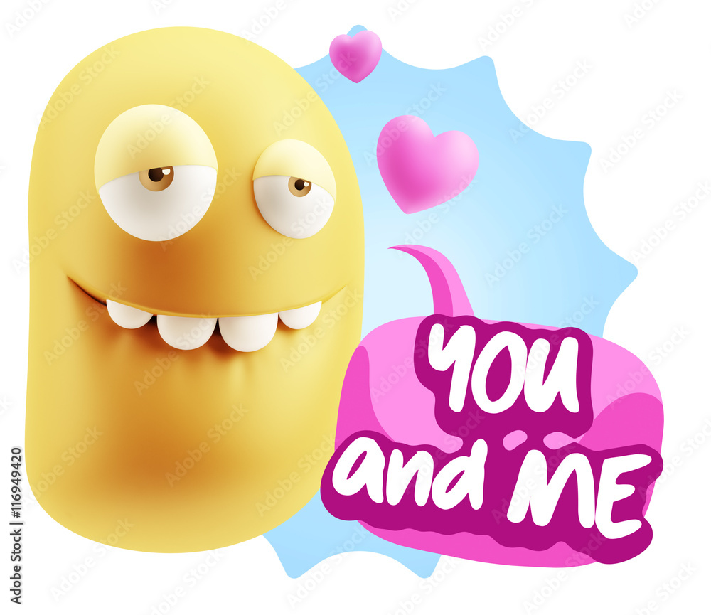 3d Rendering. Love Biting Lip Emoticon Face saying You And Me wi 3d Rendering. Love Biting Lip Emoticon Face saying You And Me wi