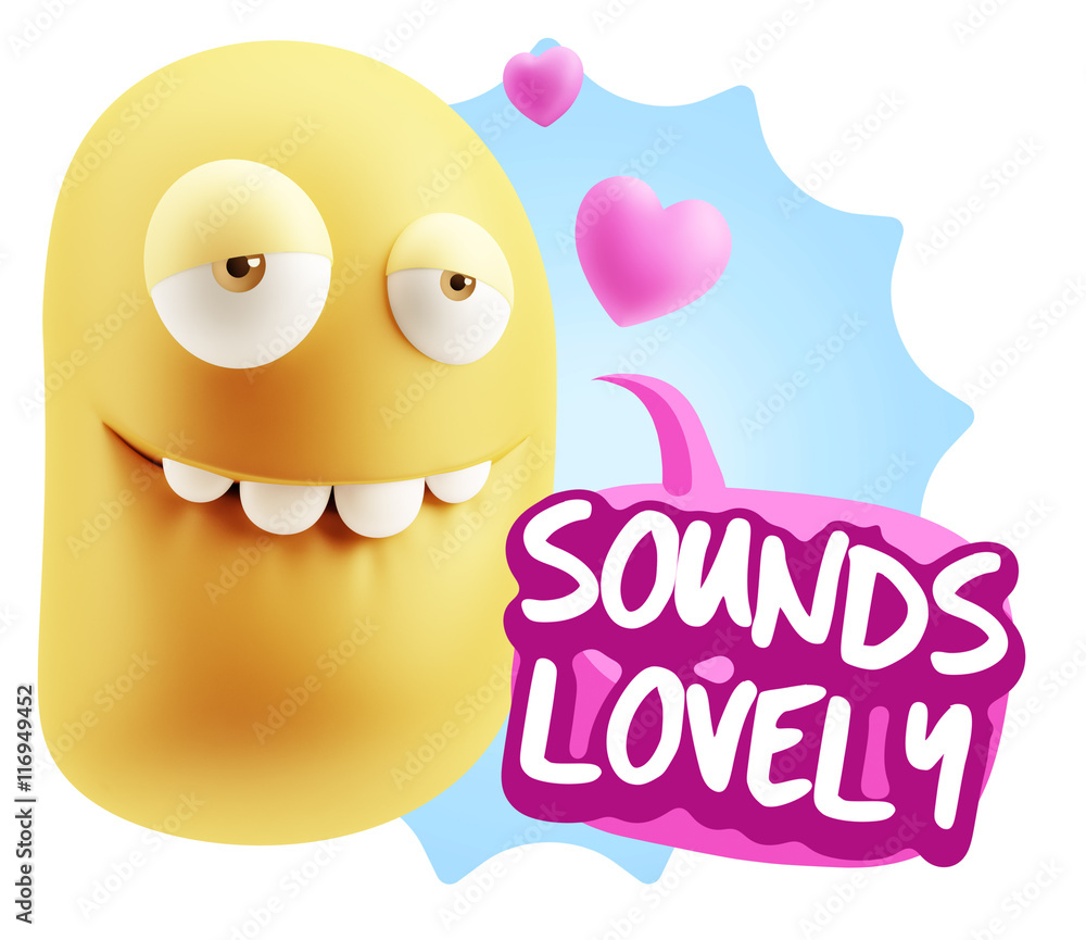 3d Rendering. Love Biting Lip Emoticon Face saying Sounds Lovely 3d Rendering. Love Biting Lip Emoticon Face saying Sounds Lovely