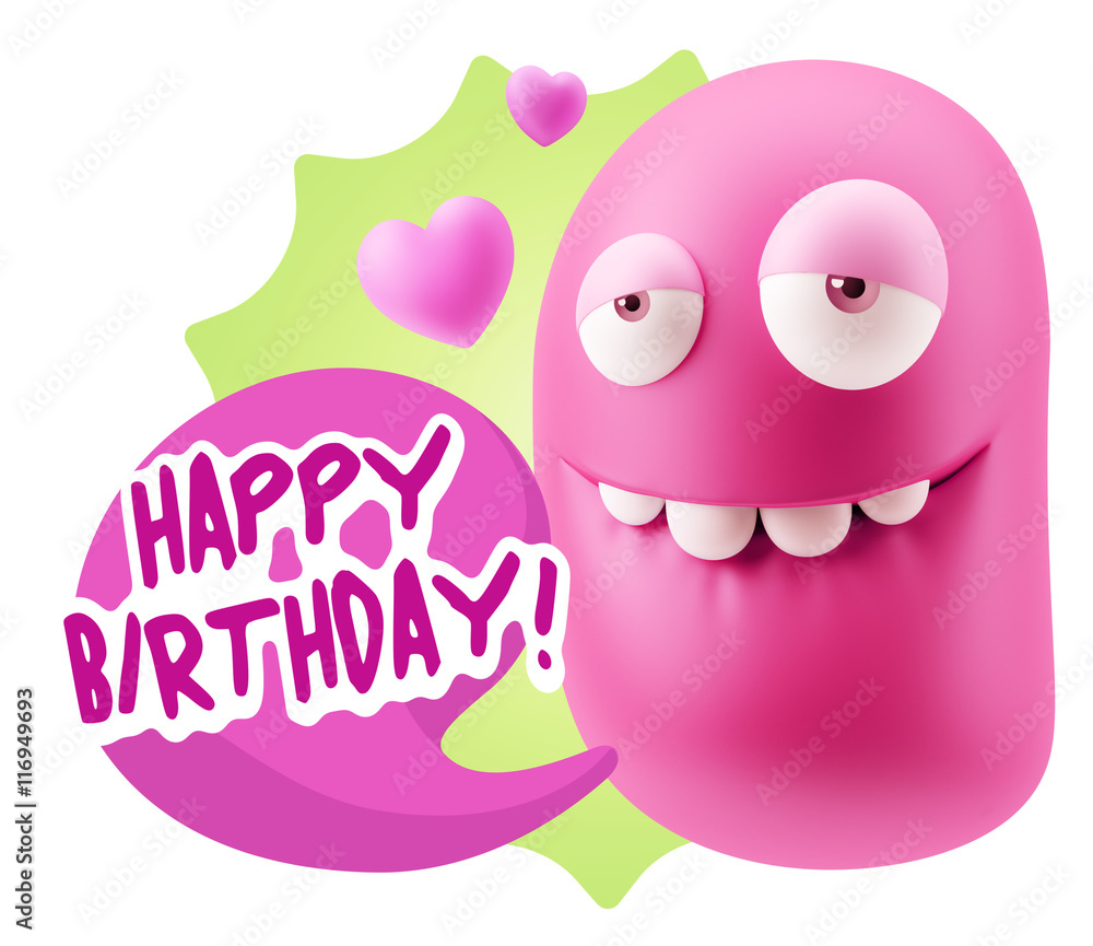 3d Rendering. Love Biting Lip Emoticon Face saying Happy Birthda 3d Rendering. Love Biting Lip Emoticon Face saying Happy Birthda