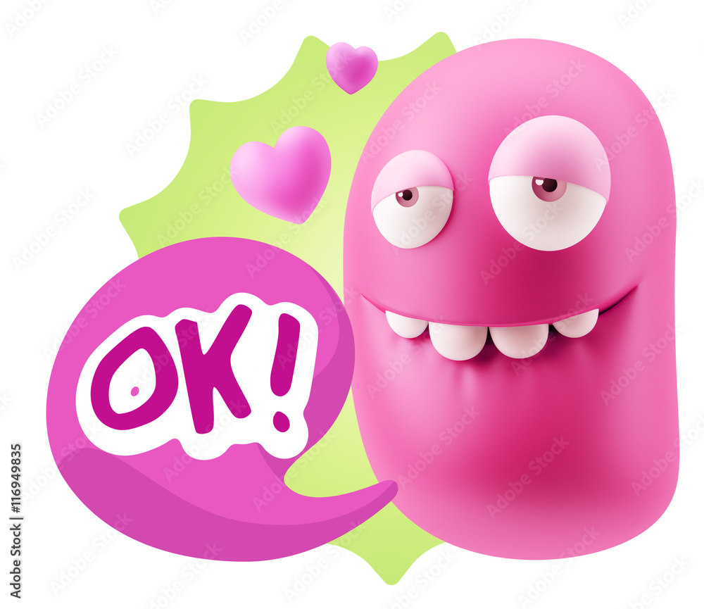 3d Rendering. Love Biting Lip Emoticon Face saying Ok with Color 3d Rendering. Love Biting Lip Emoticon Face saying Ok with Color