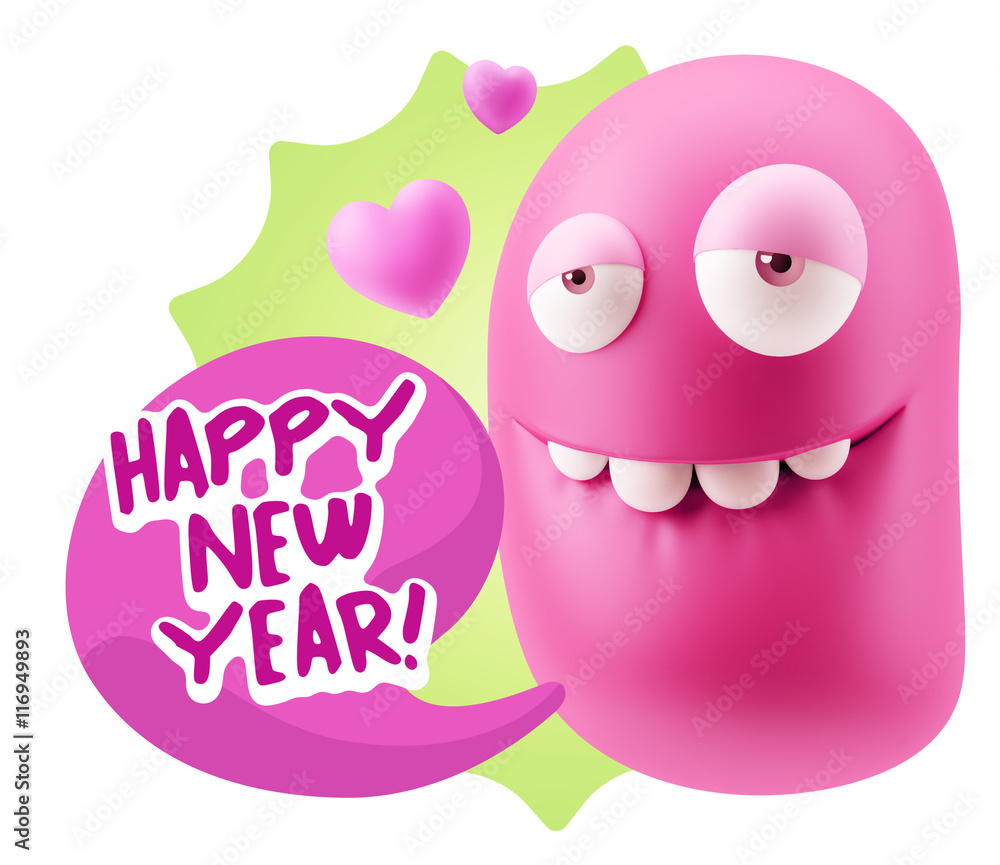 3d Rendering. Love Biting Lip Emoticon Face saying Happy New Yea 3d Rendering. Love Biting Lip Emoticon Face saying Happy New Yea