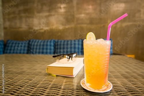 lemon juice with ice in a glass