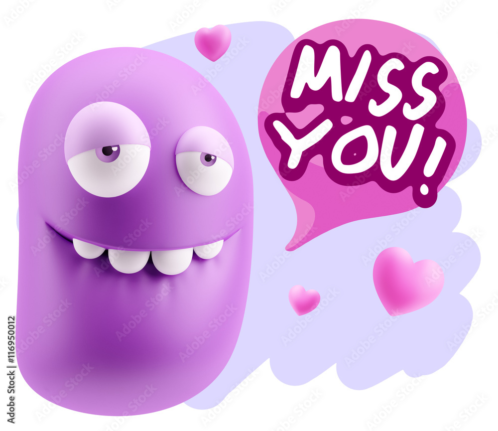 3d Rendering. Love Biting Lip Emoticon Face saying Miss You with 3d Rendering. Love Biting Lip Emoticon Face saying Miss You with