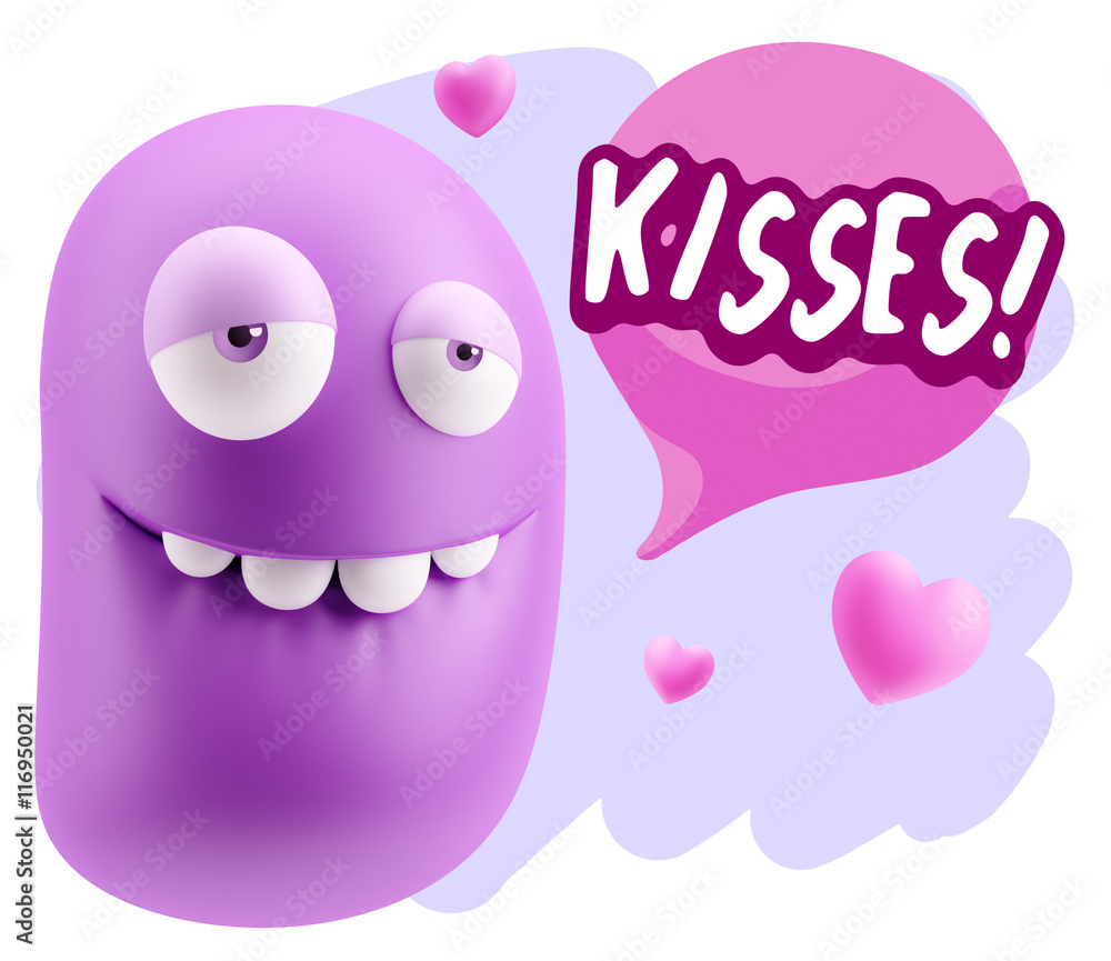 3d Rendering. Love Biting Lip Emoticon Face saying Kisses with C 3d Rendering. Love Biting Lip Emoticon Face saying Kisses with C