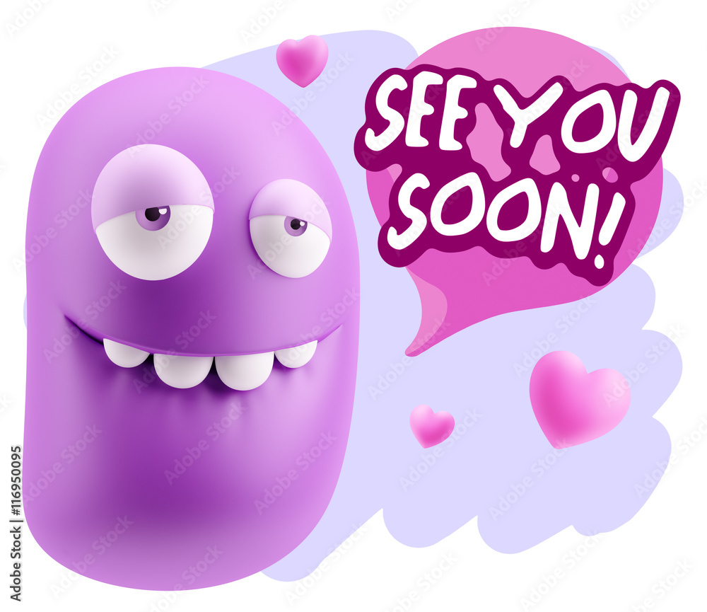 3d Rendering. Love Biting Lip Emoticon Face saying See You Soon 3d Rendering. Love Biting Lip Emoticon Face saying See You Soon
