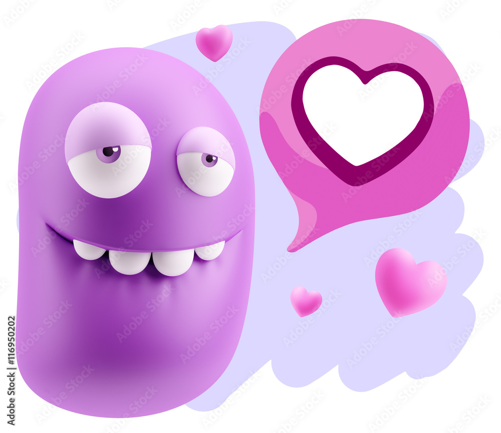 3d Rendering. Love Biting Lip Emoticon Face saying Love with a H 3d Rendering. Love Biting Lip Emoticon Face saying Love with a H