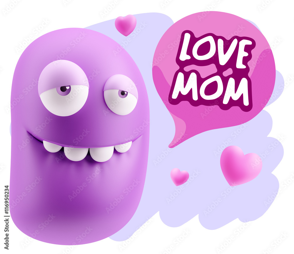 3d Rendering. Love Biting Lip Emoticon Face saying Love Mom with 3d Rendering. Love Biting Lip Emoticon Face saying Love Mom with