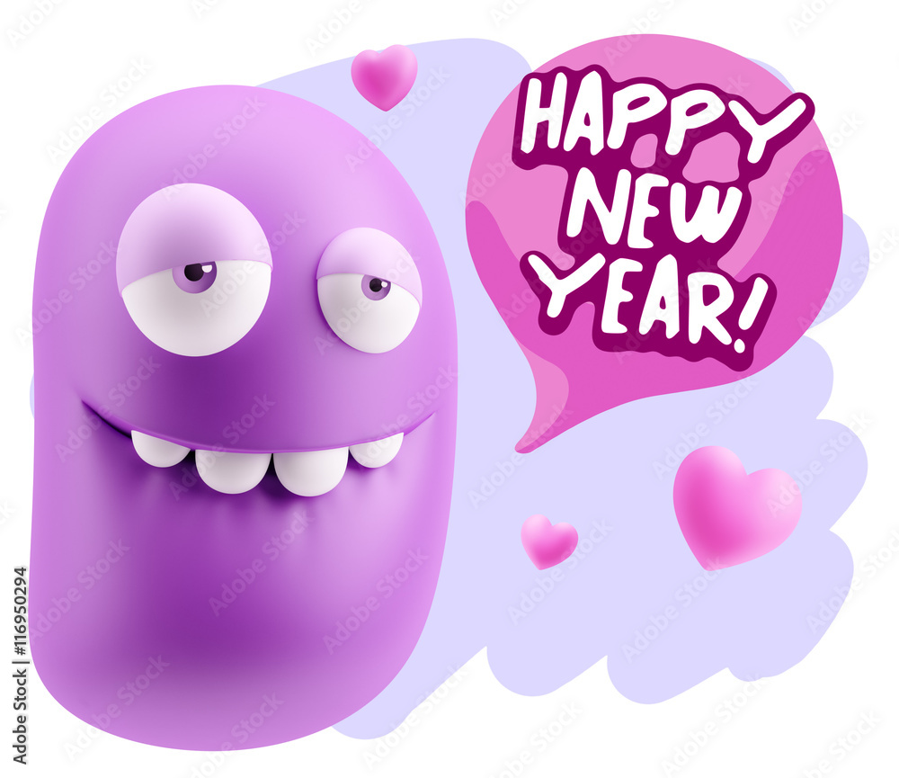3d Rendering. Love Biting Lip Emoticon Face saying Happy New Yea 3d Rendering. Love Biting Lip Emoticon Face saying Happy New Yea