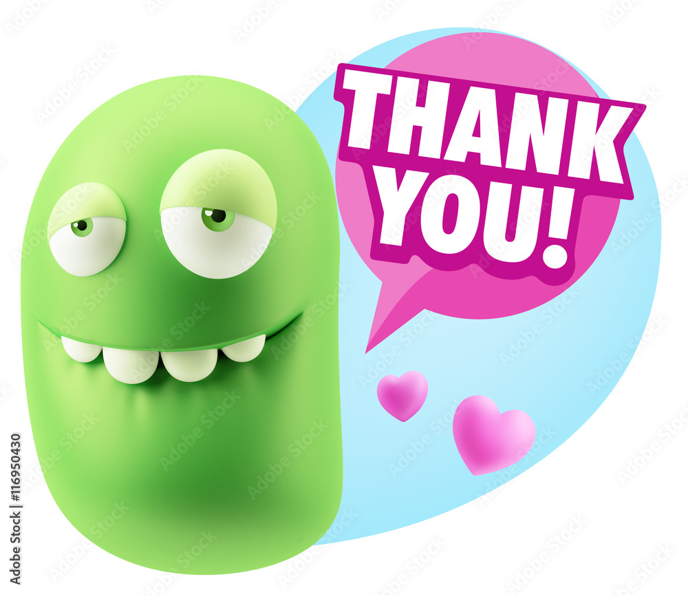 3d Rendering. Love Biting Lip Emoticon Face saying Thank You wit 3d Rendering. Love Biting Lip Emoticon Face saying Thank You wit