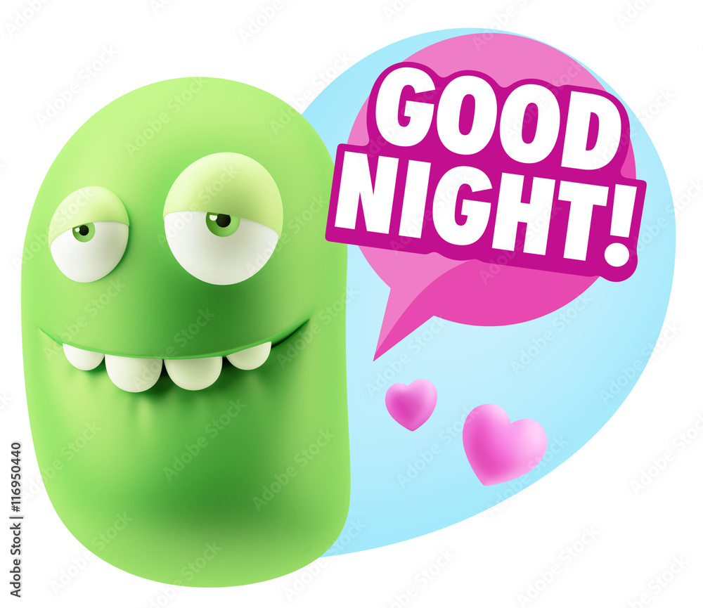 3d Rendering. Love Biting Lip Emoticon Face saying Good Night wi 3d Rendering. Love Biting Lip Emoticon Face saying Good Night wi