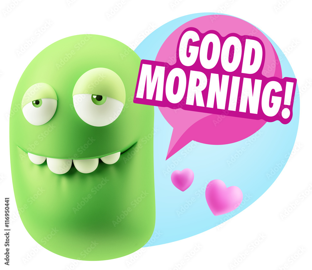 3d Rendering. Love Biting Lip Emoticon Face saying Good Morning 3d Rendering. Love Biting Lip Emoticon Face saying Good Morning