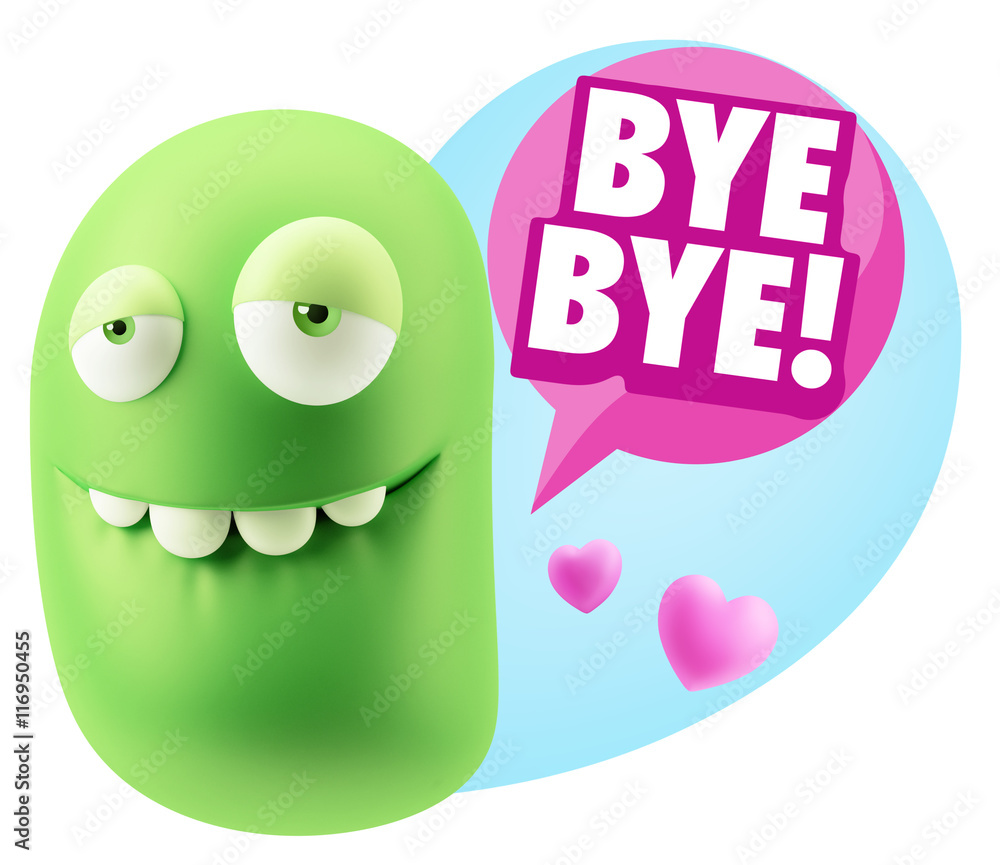 3d Rendering. Love Biting Lip Emoticon Face saying Bye Bye with 3d Rendering. Love Biting Lip Emoticon Face saying Bye Bye with