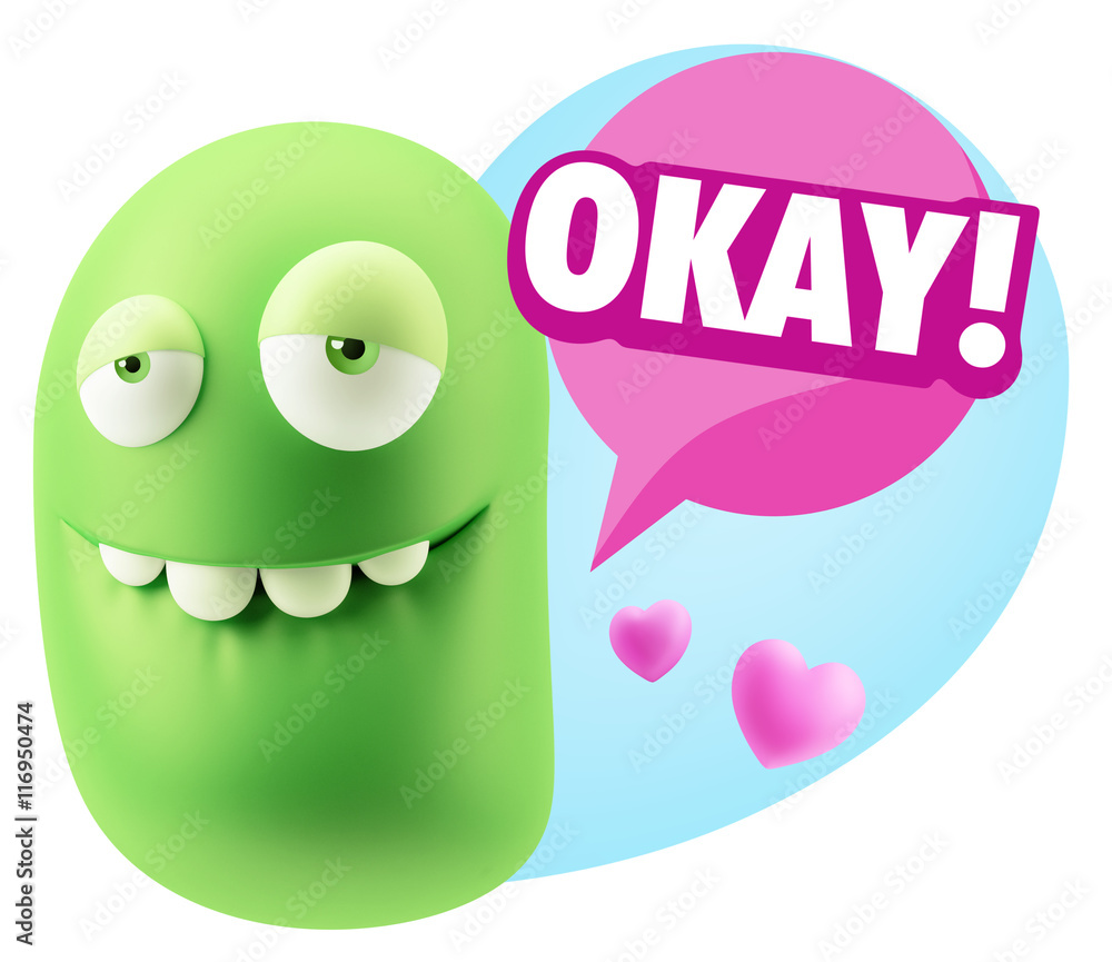 3d Rendering. Love Biting Lip Emoticon Face saying Okay with Col 3d Rendering. Love Biting Lip Emoticon Face saying Okay with Col