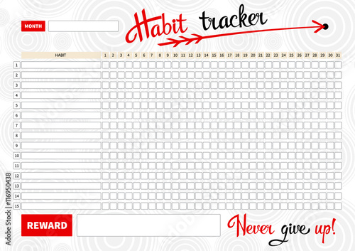 Template habits tracker for a month. Vector Illustration