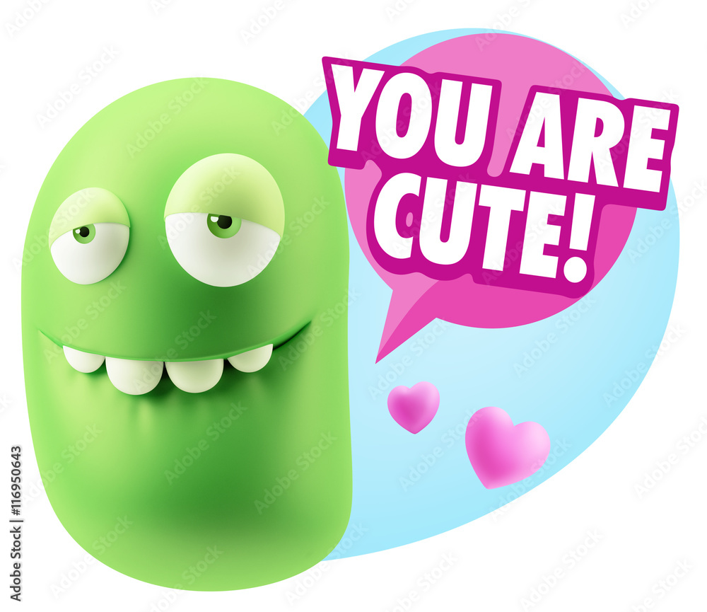 3d Rendering. Love Biting Lip Emoticon Face saying You Are Cute 3d Rendering. Love Biting Lip Emoticon Face saying You Are Cute
