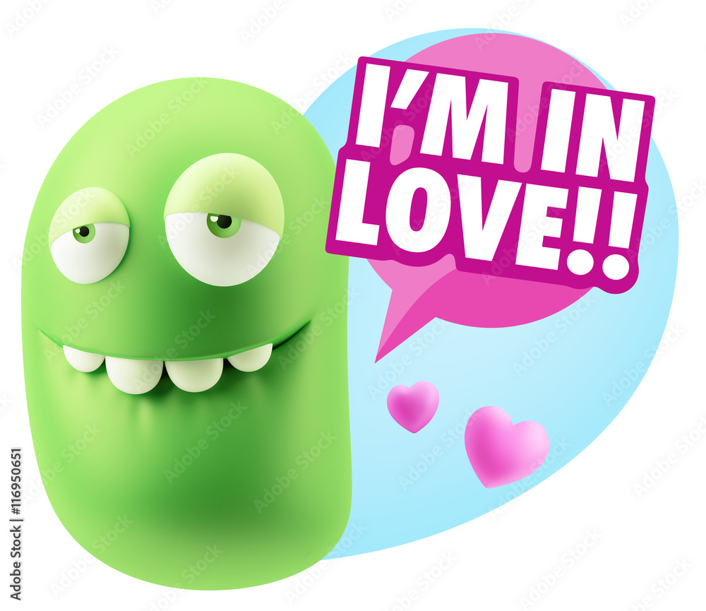 3d Rendering. Love Biting Lip Emoticon Face saying I'm in Love w 3d Rendering. Love Biting Lip Emoticon Face saying I'm in Love w
