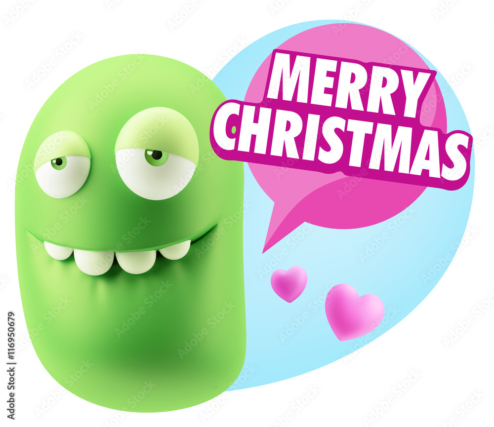 3d Rendering. Love Biting Lip Emoticon Face saying Merry Christm 3d Rendering. Love Biting Lip Emoticon Face saying Merry Christm