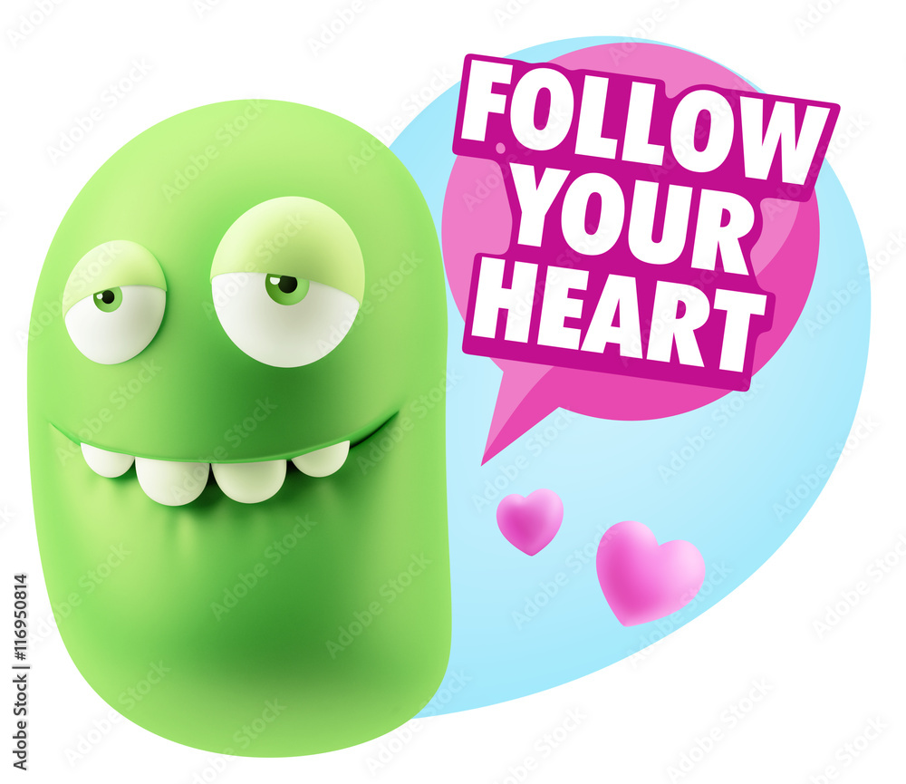 3d Rendering. Love Biting Lip Emoticon Face saying Follow Your H 3d Rendering. Love Biting Lip Emoticon Face saying Follow Your H