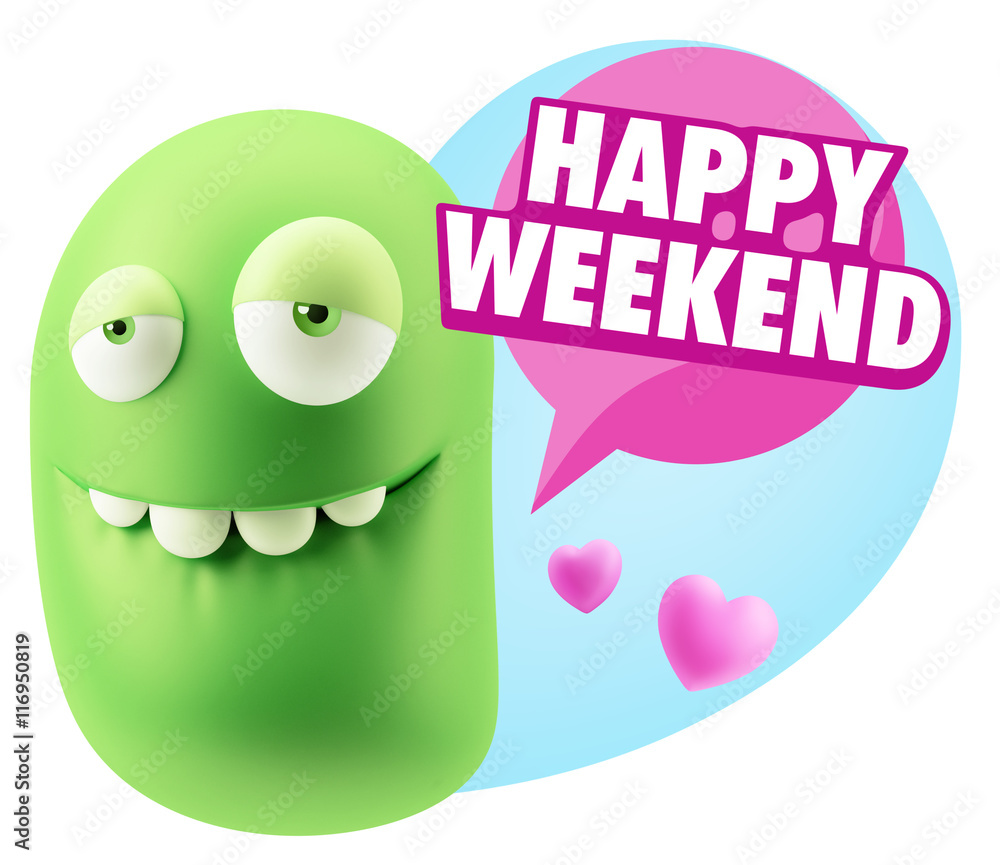 3d Rendering. Love Biting Lip Emoticon Face saying Happy Weekend 3d Rendering. Love Biting Lip Emoticon Face saying Happy Weekend