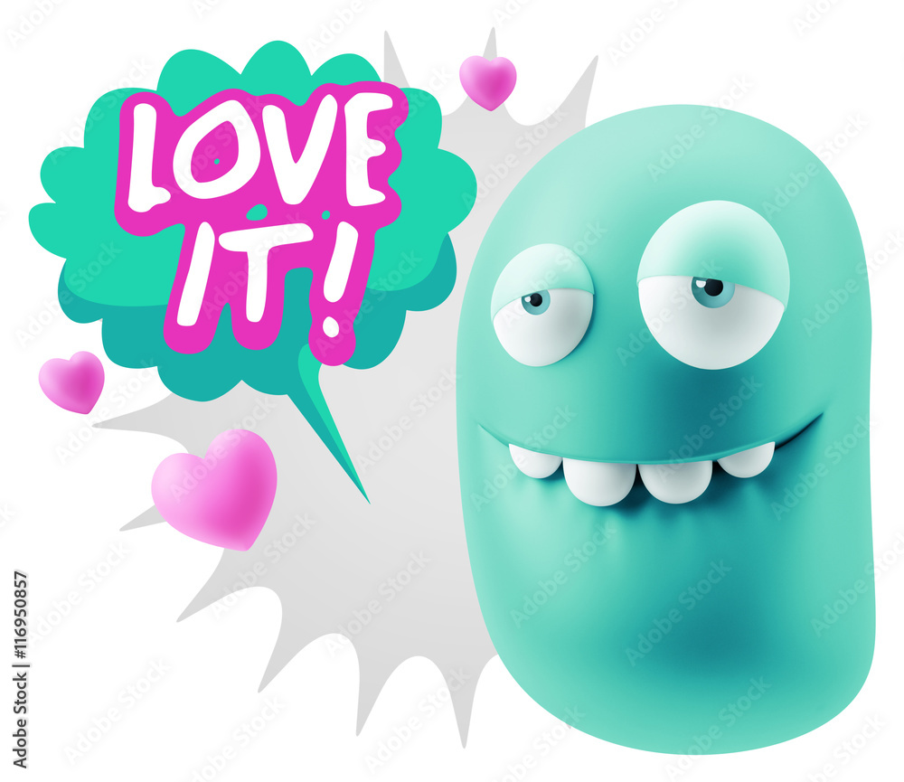 3d Rendering. Love Biting Lip Emoticon Face saying Love It with 3d Rendering. Love Biting Lip Emoticon Face saying Love It with