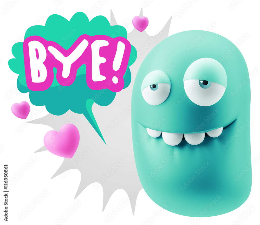 3d Rendering. Love Biting Lip Emoticon Face saying Bye with Colo 3d Rendering. Love Biting Lip Emoticon Face saying Bye with Colo