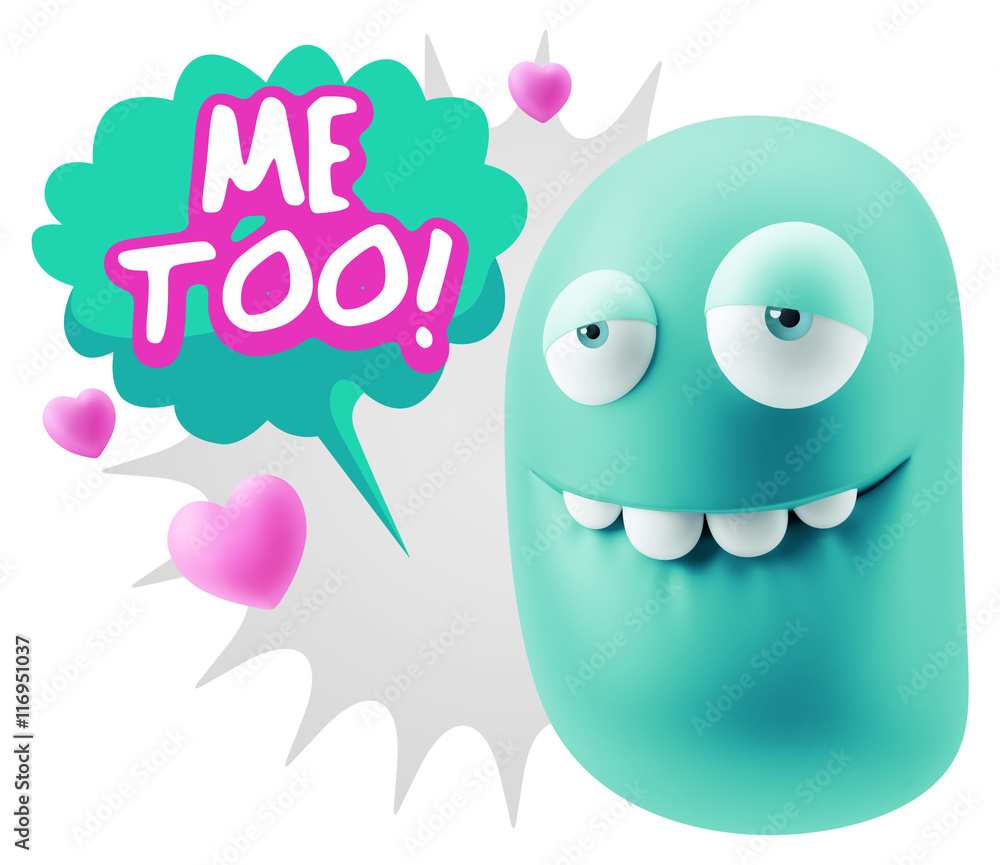 3d Rendering. Love Biting Lip Emoticon Face saying Me Too with C 3d Rendering. Love Biting Lip Emoticon Face saying Me Too with C