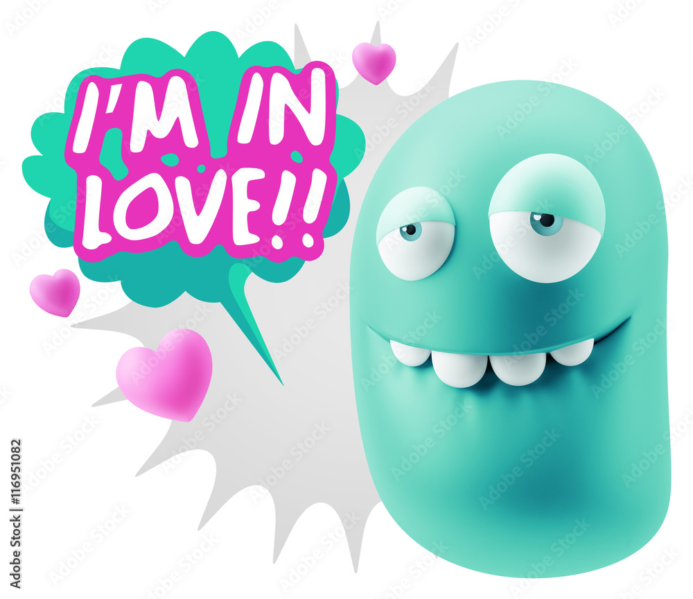 3d Rendering. Love Biting Lip Emoticon Face saying I'm in Love w 3d Rendering. Love Biting Lip Emoticon Face saying I'm in Love w