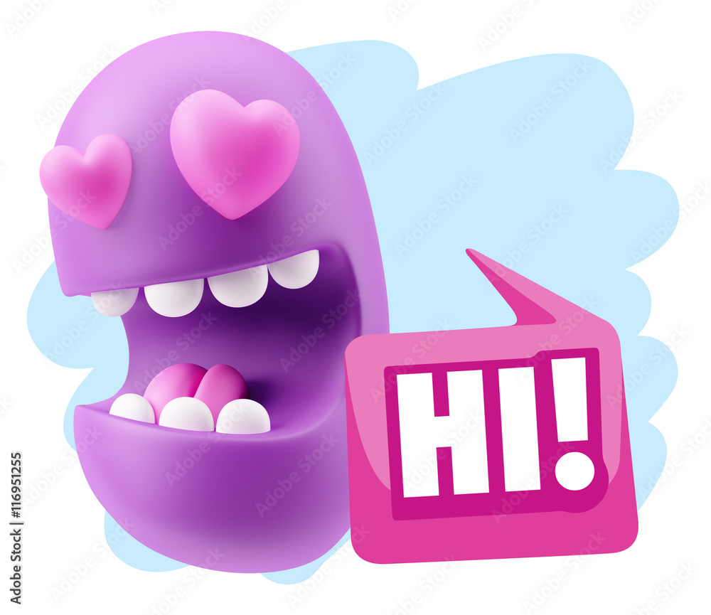 3d Rendering. Emoji in love with heart eyes saying Hi with Color 3d Rendering. Emoji in love with heart eyes saying Hi with Color