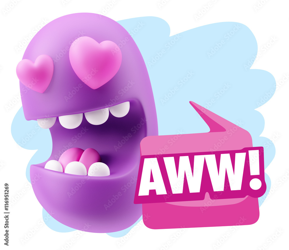 3d Rendering. Emoji in love with heart eyes saying Awww with Col 3d Rendering. Emoji in love with heart eyes saying Awww with Col
