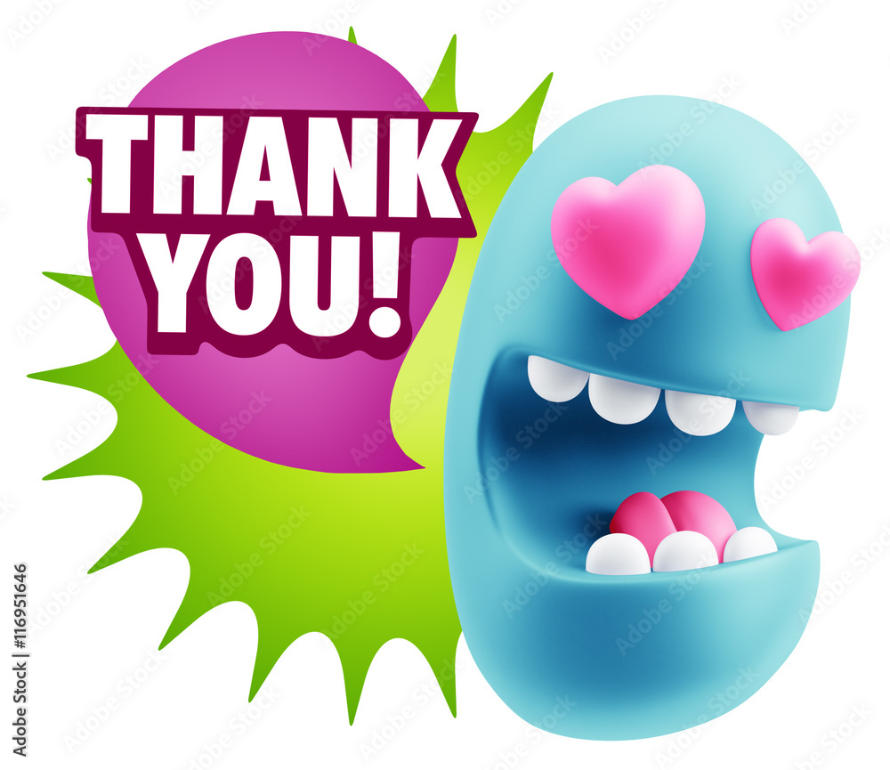 3d Rendering. Emoji in love with heart eyes saying Thank You wit 3d Rendering. Emoji in love with heart eyes saying Thank You wit
