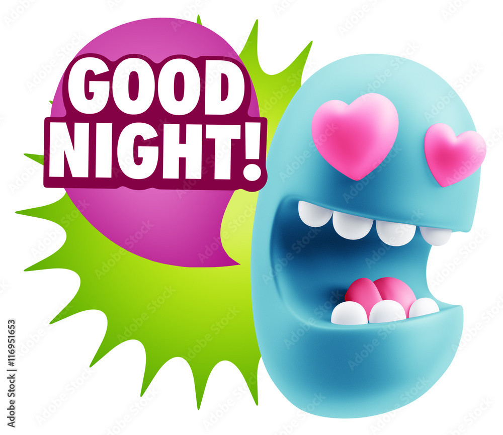 3d Rendering. Emoji in love with heart eyes saying Good Night wi 3d Rendering. Emoji in love with heart eyes saying Good Night wi