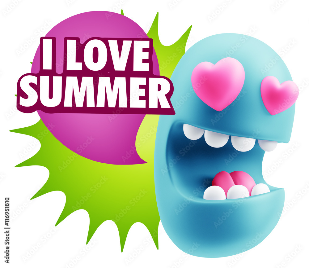 3d Rendering. Emoji in love with heart eyes saying I Love Summer 3d Rendering. Emoji in love with heart eyes saying I Love Summer