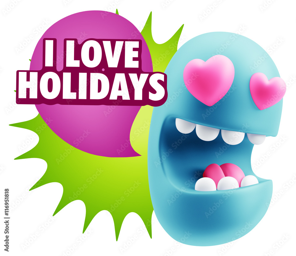 3d Rendering. Emoji in love with heart eyes saying I Love Holida 3d Rendering. Emoji in love with heart eyes saying I Love Holida