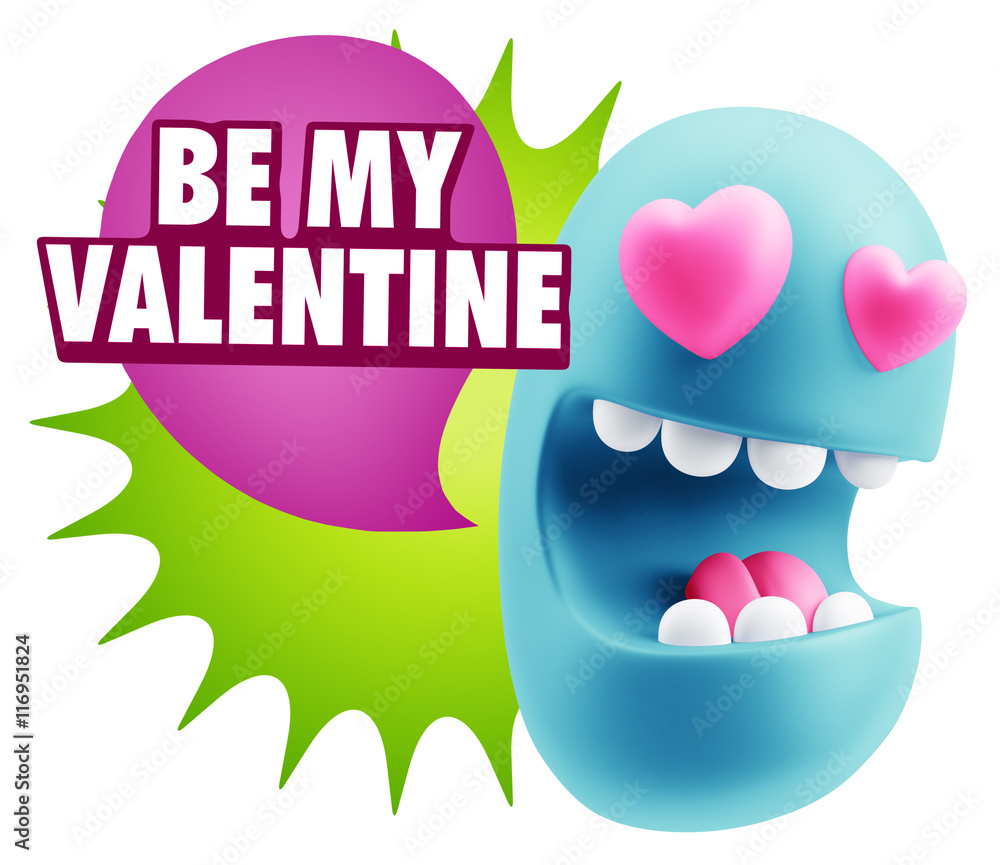 3d Rendering. Emoji in love with heart eyes saying Be My Valenti 3d Rendering. Emoji in love with heart eyes saying Be My Valenti