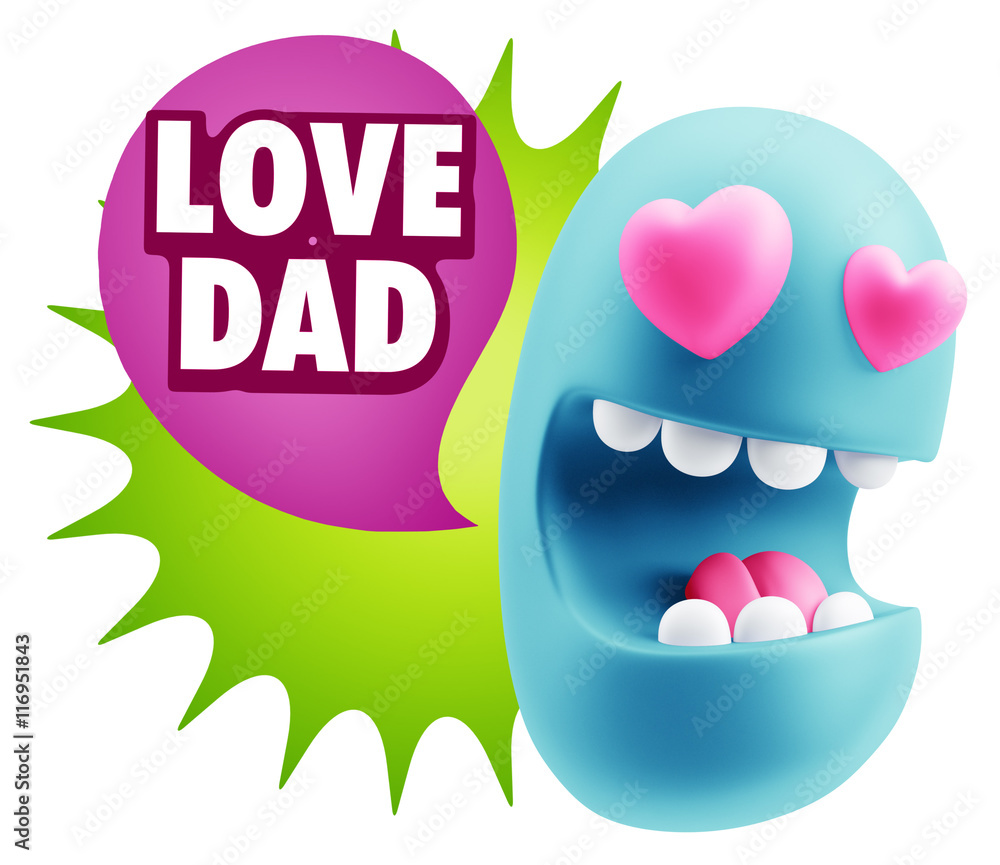 3d Rendering. Emoji in love with heart eyes saying Love Dad with 3d Rendering. Emoji in love with heart eyes saying Love Dad with